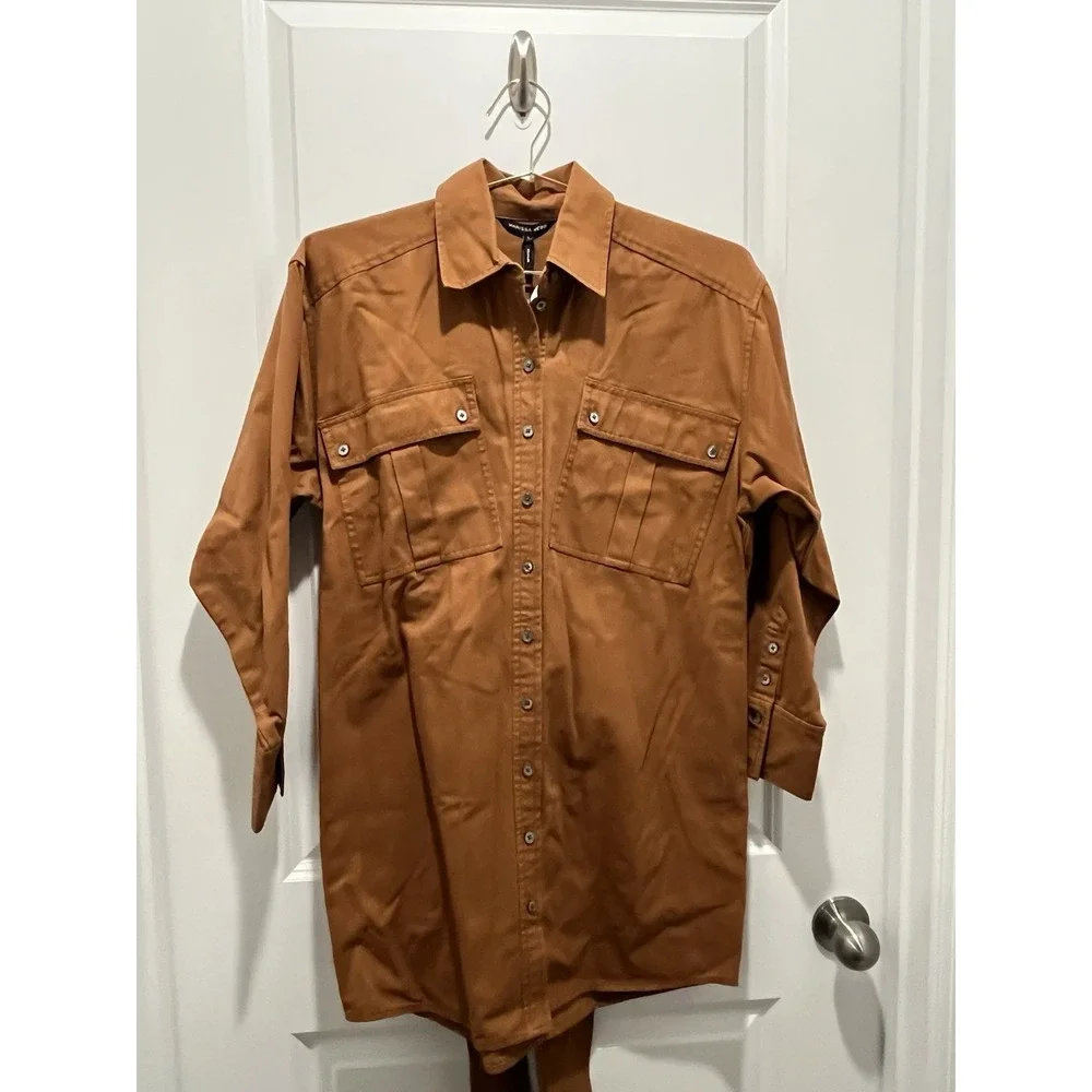 NWT Marissa Webb Skyler Belted Brushed Twill-Tunic Dress In Sienna SZ S - Picture 3 of 10